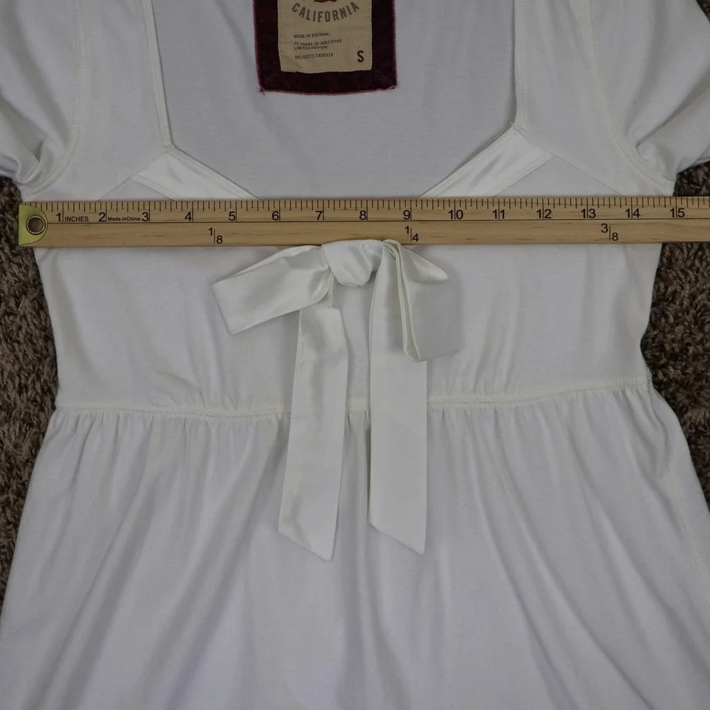 Hollister Babydoll Knit Top Small Coquette Satin Bow Empire Waist White Cotton - Picture 7 of 10